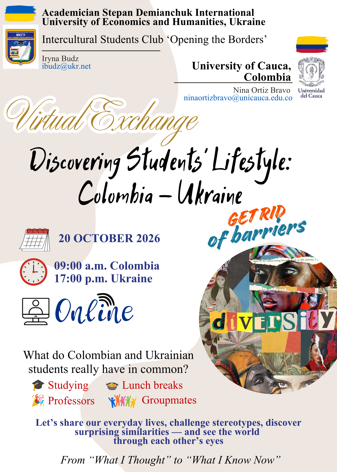ВІРТУАЛЬНИЙ ОБМІН «DISCOVERING STUDENTS’ LIFESTYLE: COLOMBIA – UKRAINE»